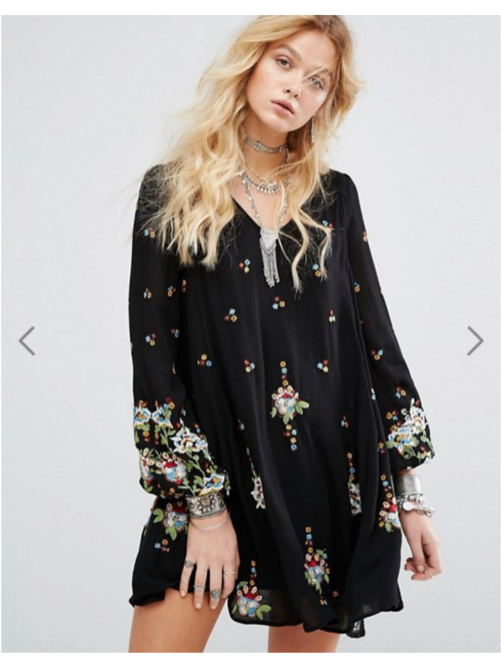 Free People Oxford Mini Dress Black Embroidered Boho S